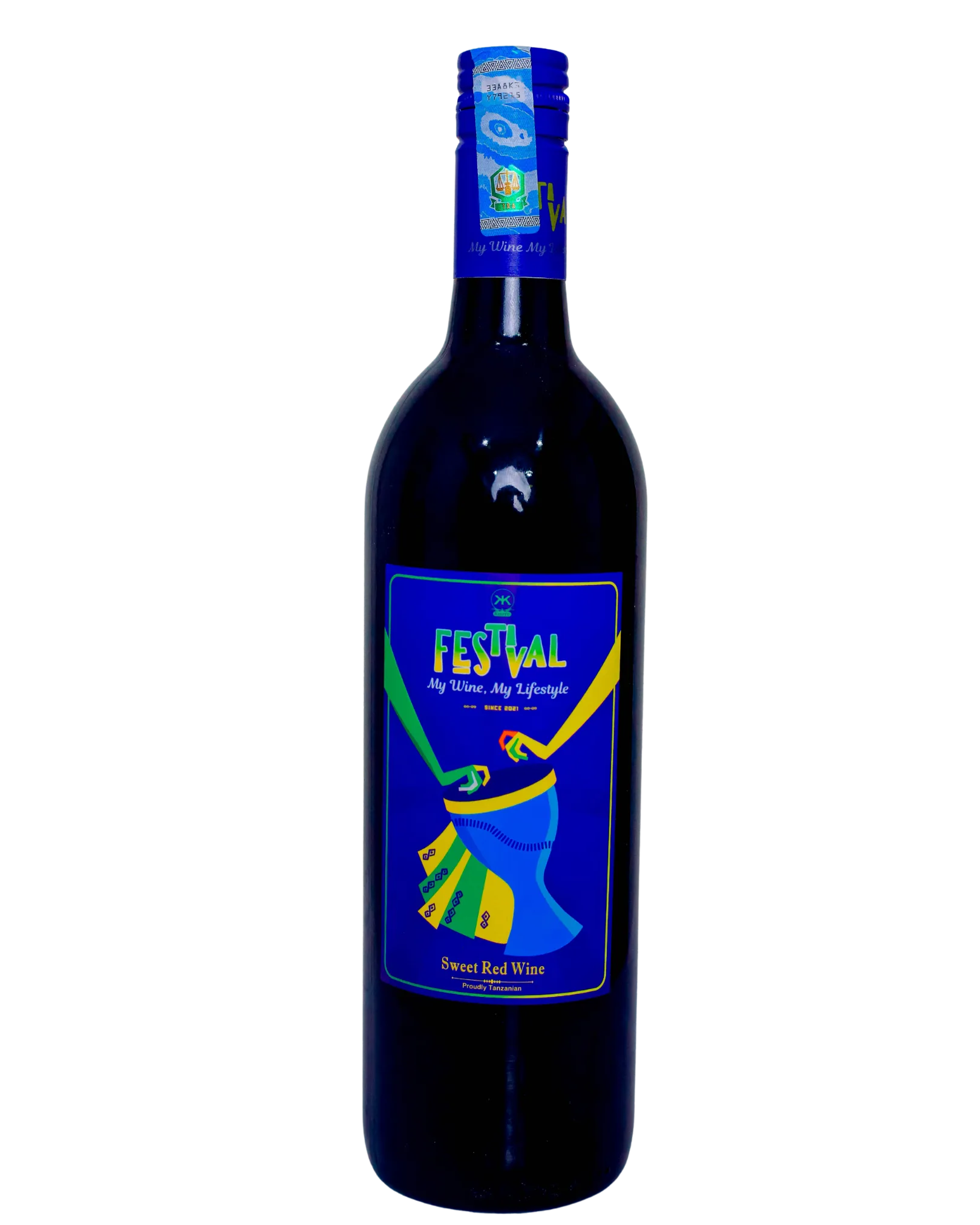 Kisitu Festival dry red wine bottle, isolated without a background